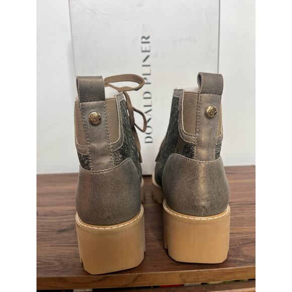 NEW Donald Pliner Eliaa Light Bronze Lace Lug Sole Boots sz 9.5 Boho Glam Sheer - Picture 3 of 11